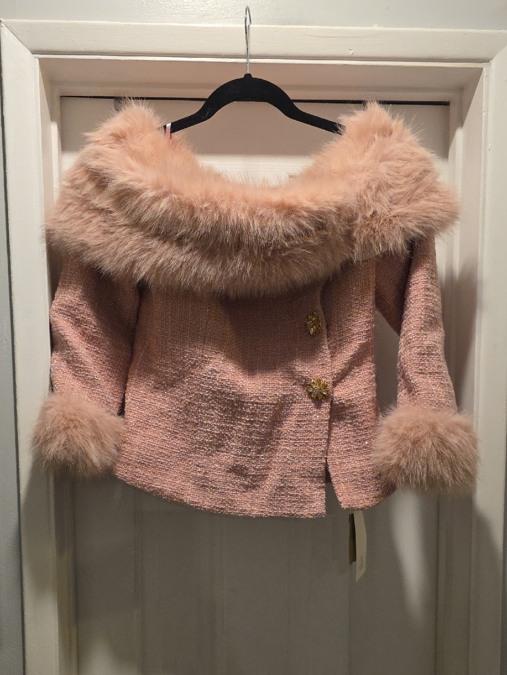 MOTF Pink Faux Fur Trim Tweed Jacket